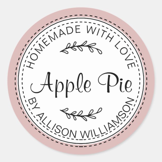 Sticker Rond Tarte à la pomme maison rustique rose argent (Devant)