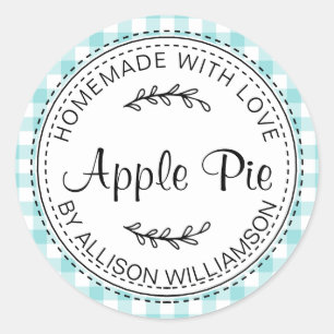 Sticker Rond Tarte à la pomme maison rustique Turquoise Bleu Ch