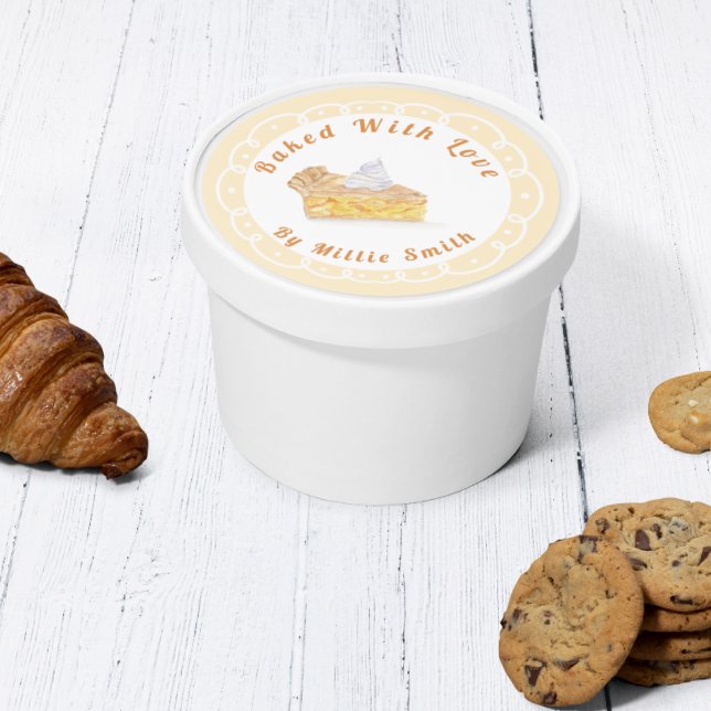 Sticker Rond Tarte À L'Aquarelle Peach Pie Cuite Avec Amour (Sweetly sealed treats: Watercolor peach pie sticker adds baked love to gifts!)