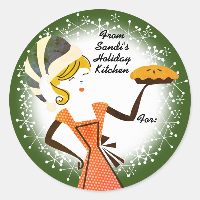 Sticker Rond Tarte à pâtisserie de vacances rétro personnalisée (Devant)