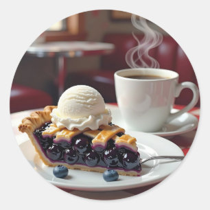 Sticker Rond Tarte aux bleuets, crème glacée et café
