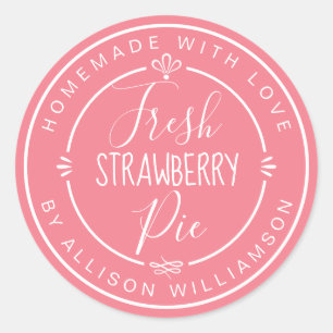 Sticker Rond Tarte aux fraises fraîches moderne rustique rose