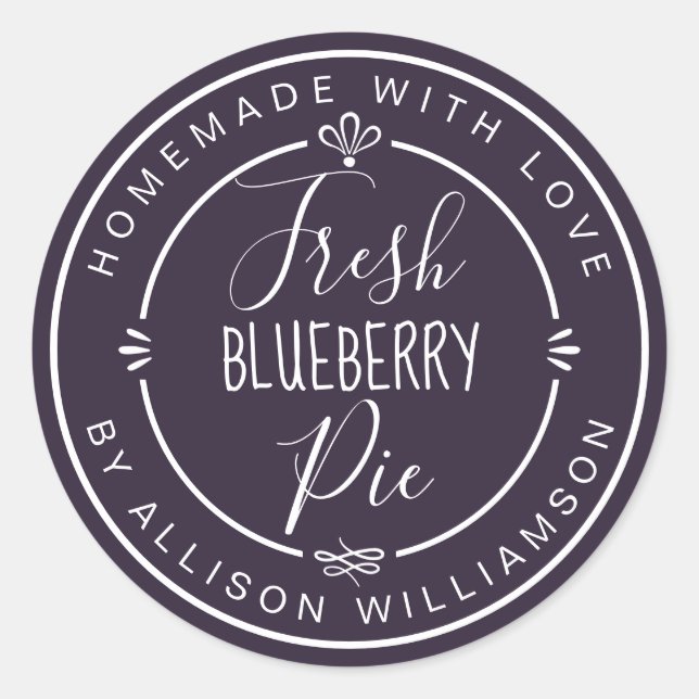 Sticker Rond Tarte aux myrtilles violette moderne rustique mais (Devant)