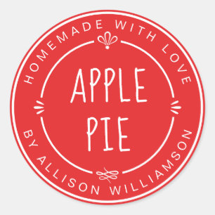 Sticker Rond Tarte aux pommes maison rustique Rouge vif