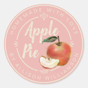 Sticker Rond Tarte aux pommes rose clair rustique fait maison