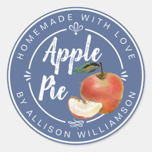 Sticker Rond Tarte aux pommes rustique bleu foncé fait maison