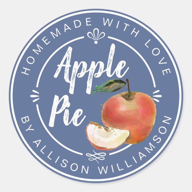 Sticker Rond Tarte aux pommes rustique bleu foncé fait maison (Devant)