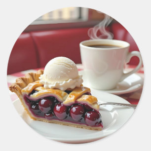 Sticker Rond Tarte cerise, crème glacée vanille et café
