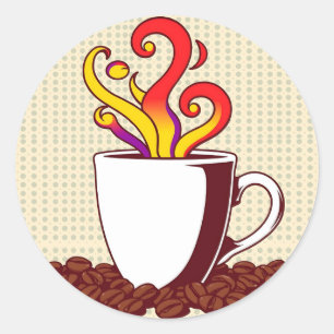 Sticker Rond Tasse de café Gras Pop Art Retro