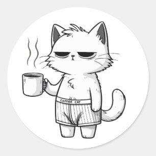Sticker Rond Tasse de café motif Chat Grumpy