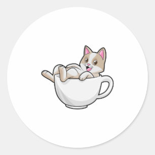 Sticker Rond Tasse de thé de chat