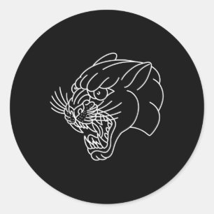 Sticker Rond Tatouage à la tête de panthère traditionnelle amér
