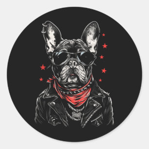 Sticker Rond Tatouage Art Français Bulldog Chien Cool Français