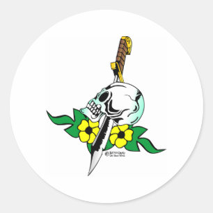 Sticker Rond Tatouage au crâne et au poignard