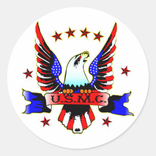 Sticker Rond Tatouage blanc de vieille école d'usmc et bleu