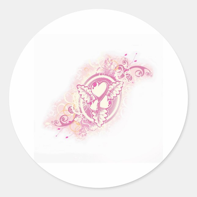 Sticker Rond Tatouage cardiaque avec fleurs (Devant)
