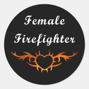 Sticker Rond Tatouage de pompier féminin