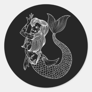 Sticker Rond Tatouage de sirène Vintage sirène art tatouage f