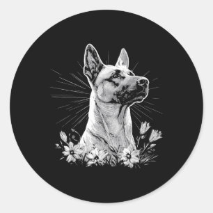 Sticker Rond Tatouage de style rétro Amoureux des chiens belge