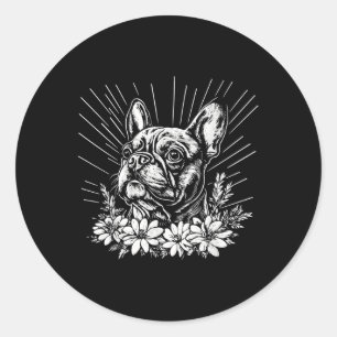 Sticker Rond Tatouage de style rétro Amoureux des chiens Bulldo