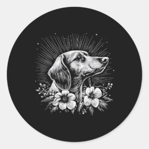 Sticker Rond Tatouage de style rétro Amoureux des chiens Dachsh