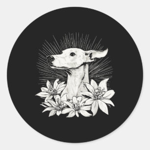Sticker Rond Tatouage de style rétro Amoureux des chiens Greyho