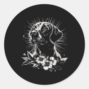 Sticker Rond Tatouage de style rétro Amoureux des chiens Labrad