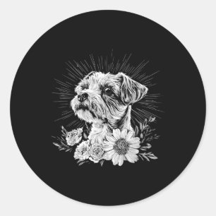 Sticker Rond Tatouage de style rétro Amoureux des chiens Terrie