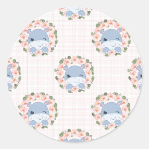 Sticker Rond Tatouage Hippo and Flower