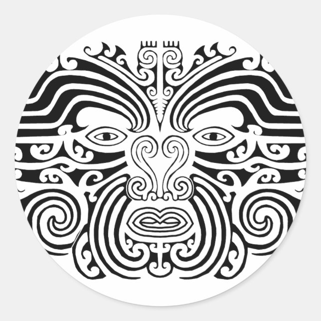 Sticker Rond Tatouage Maori - Noir et Blanc (Devant)