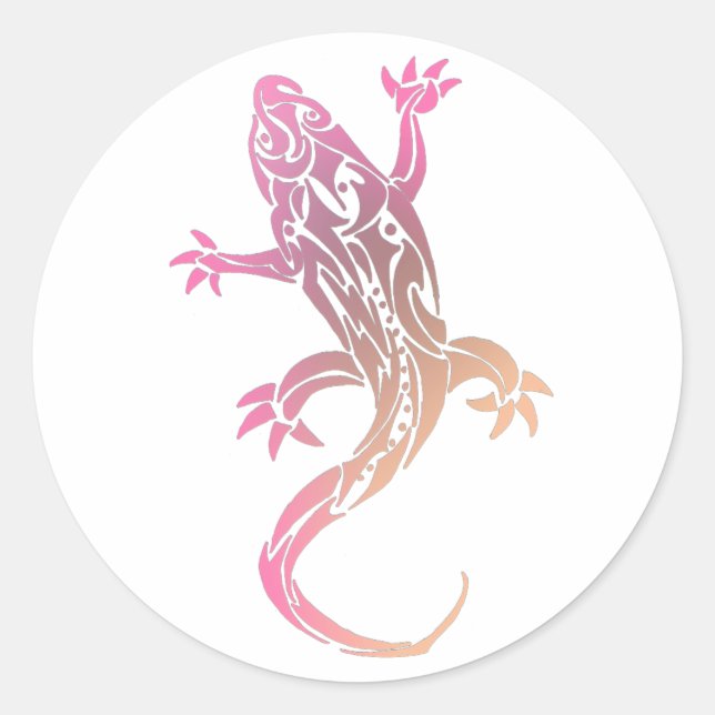 Sticker Rond Tatouage rose Gecko (Devant)