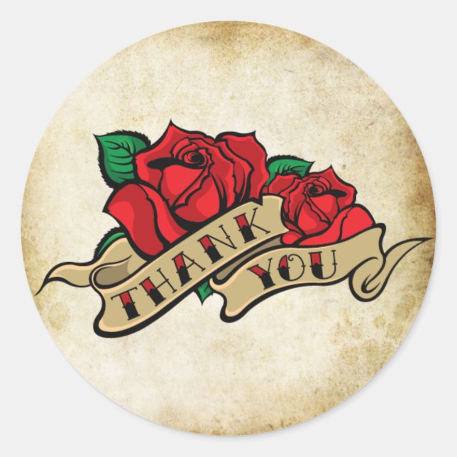 Sticker Rond Tatouage Rose Rockabilly Urbain Merci les phoques (Devant)