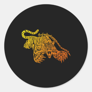 Sticker Rond Tatouage Sak Yant Muay Thai Brave Tiger Kickboxing