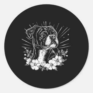 Sticker Rond Tatouage style rétro Amoureux des chiens Boxer