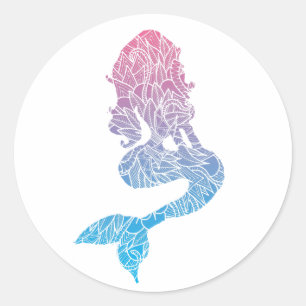 Sticker Rond Tattoo aux sirènes Abstraites bleues et roses