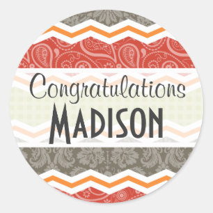 Sticker Rond Taupe, rouge, vert et orange pays mignon
