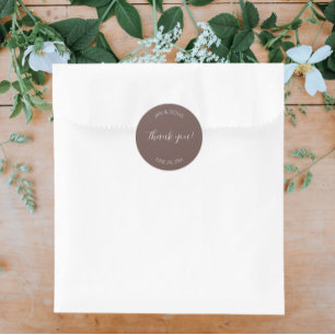 Sticker Rond Taupe Stylisé Merci Mariage