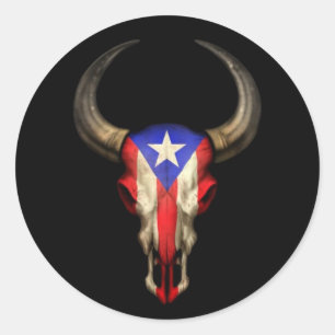 Sticker Rond Taureau de Porto Rico en noir