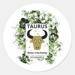 Sticker Rond Taureau Zodiaque Maître du Destin Art Floral