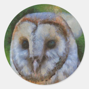 Sticker Rond Tawny Owl En Pointillisme