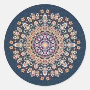 Sticker Rond Tazhib décoré de l'art persan fonds damassé bleue