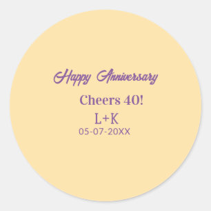 Sticker Rond Tchin 40 joyeux anniversaire violet orange pastel