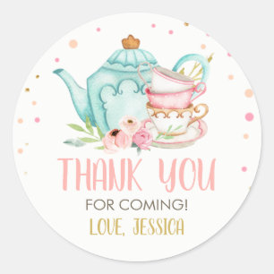 Sticker Rond Tea Party Baby shower bleu Favoriser la brasserie 
