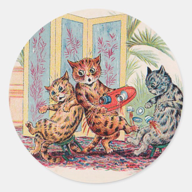 Sticker Rond Tea Party CATastrophe - Louis Wain's Cat Art (Devant)