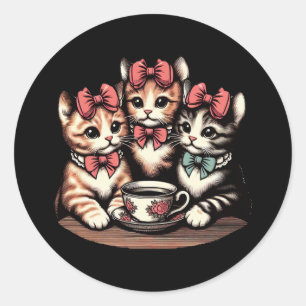 Sticker Rond Tea Party de Kittens vintage