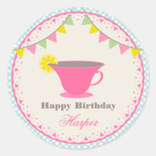 Sticker Rond Tea Party En vichy bleu