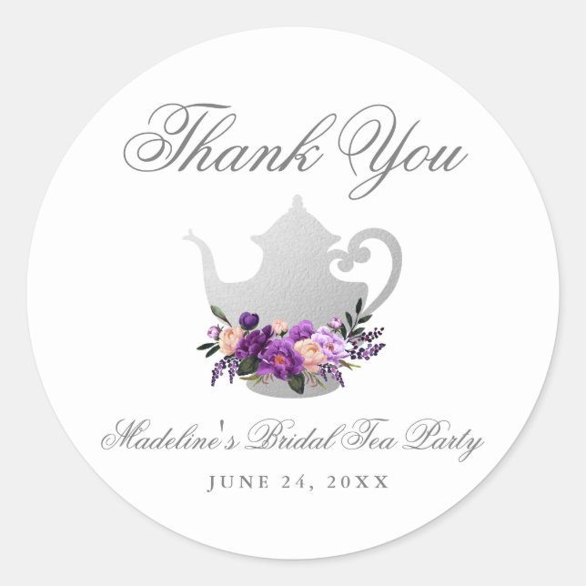 Sticker Rond Tea Party Fête des mariées violet violet Merci (Devant)