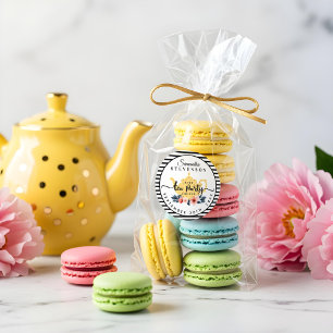 Sticker Rond Tea Party Jaune Floral Teapot Baby shower