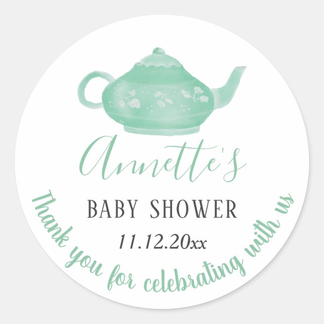 Sticker Rond Tea Party Shabby Chic Baby shower | MERCI (Devant)