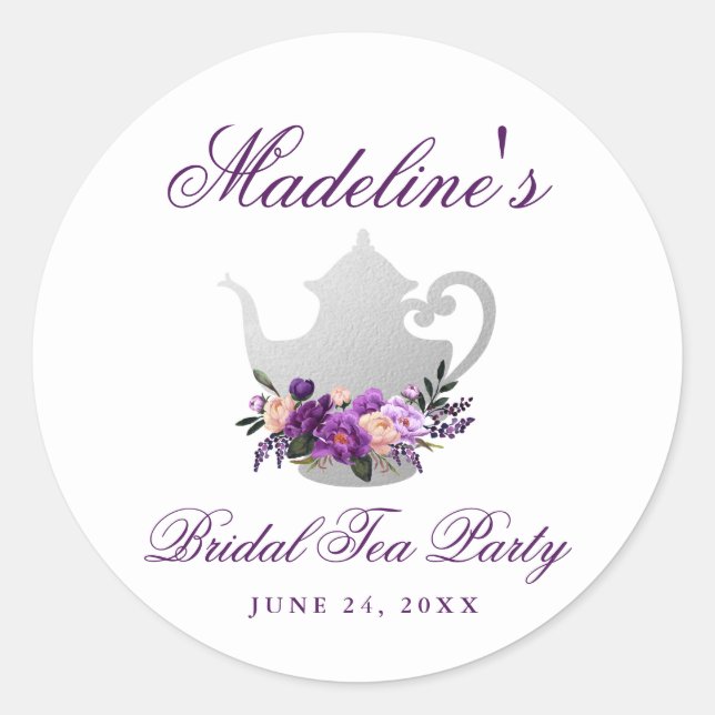 Sticker Rond Tea Party violet Fête des mariées petite (Devant)